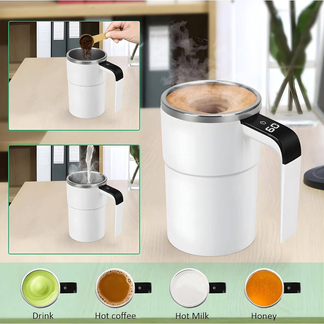 TAZA MEZCLADORA AUTOMÁTICA – Mezcla perfecta, comodidad diaria y bebidas sin esfuerzo