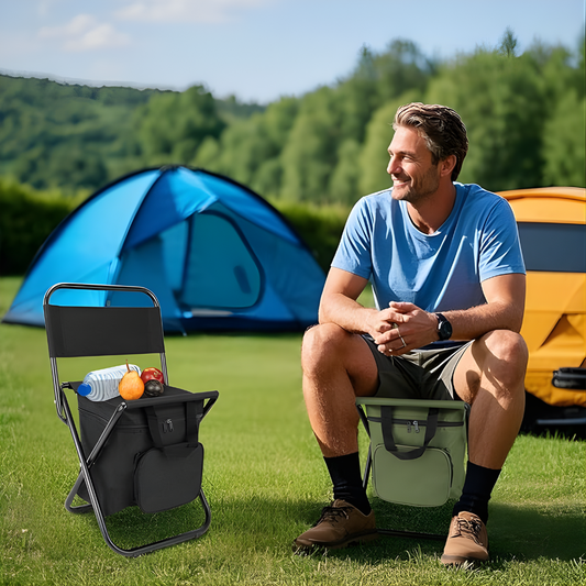 SILLA PLEGABLE CON BOLSO – Comodidad portátil, almacenamiento práctico y descanso en cualquier lugar
