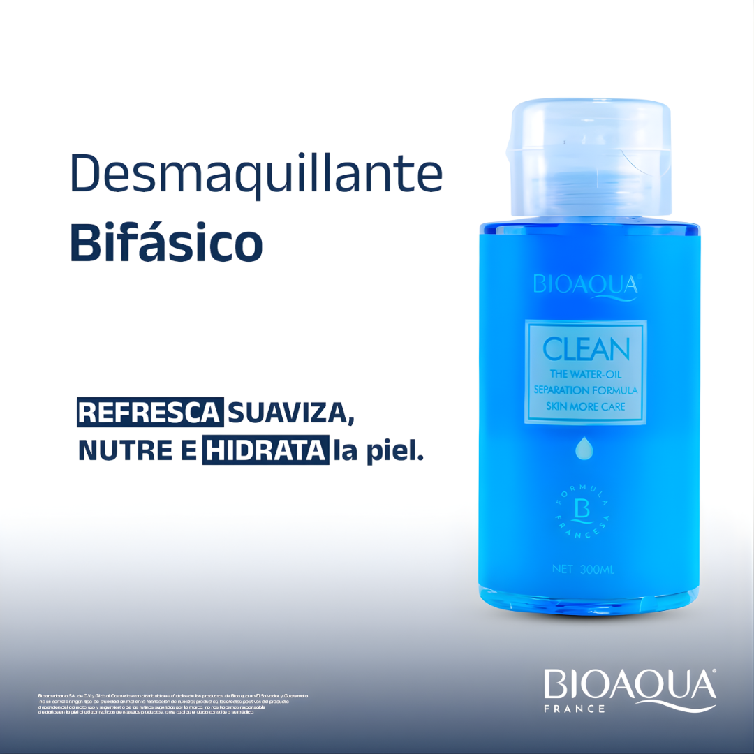 DESMAQUILLANTE BIFÁSICO BIOAQUA 300 ML – Limpieza profunda, suavidad inmediata y cero residuos en un solo paso
