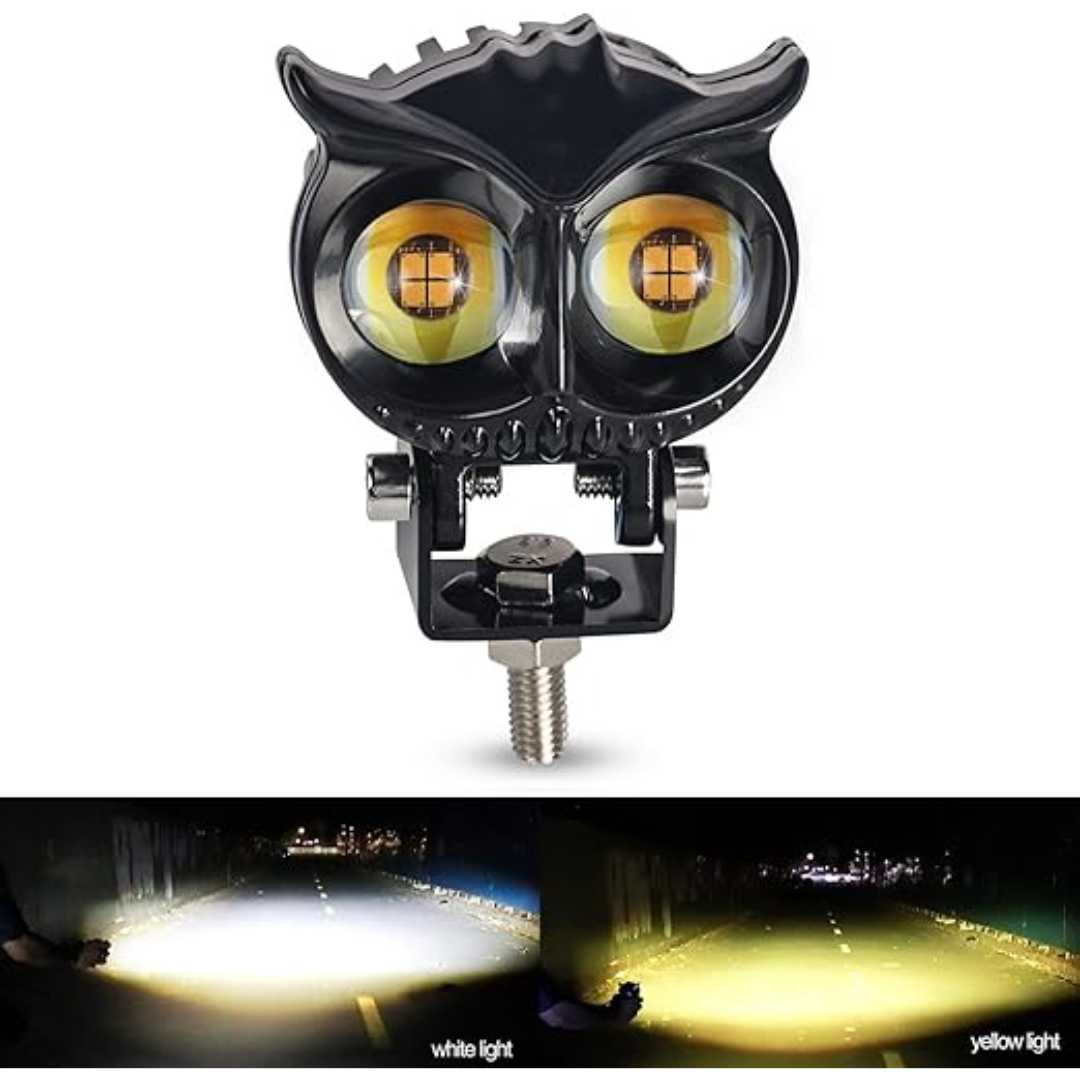 LUZ LED ANTINEBLINA PARA MOTO BICOLOR ESTILO BÚHO – Potencia, seguridad y estilo en cada recorrido