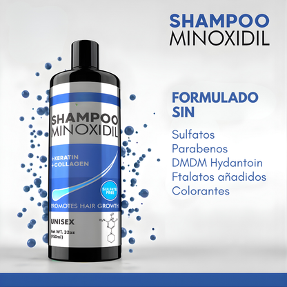 SHAMPOO MINOXIDIL – Fortalecimiento capilar, apariencia de mayor densidad y cuidado diario para tu cabello