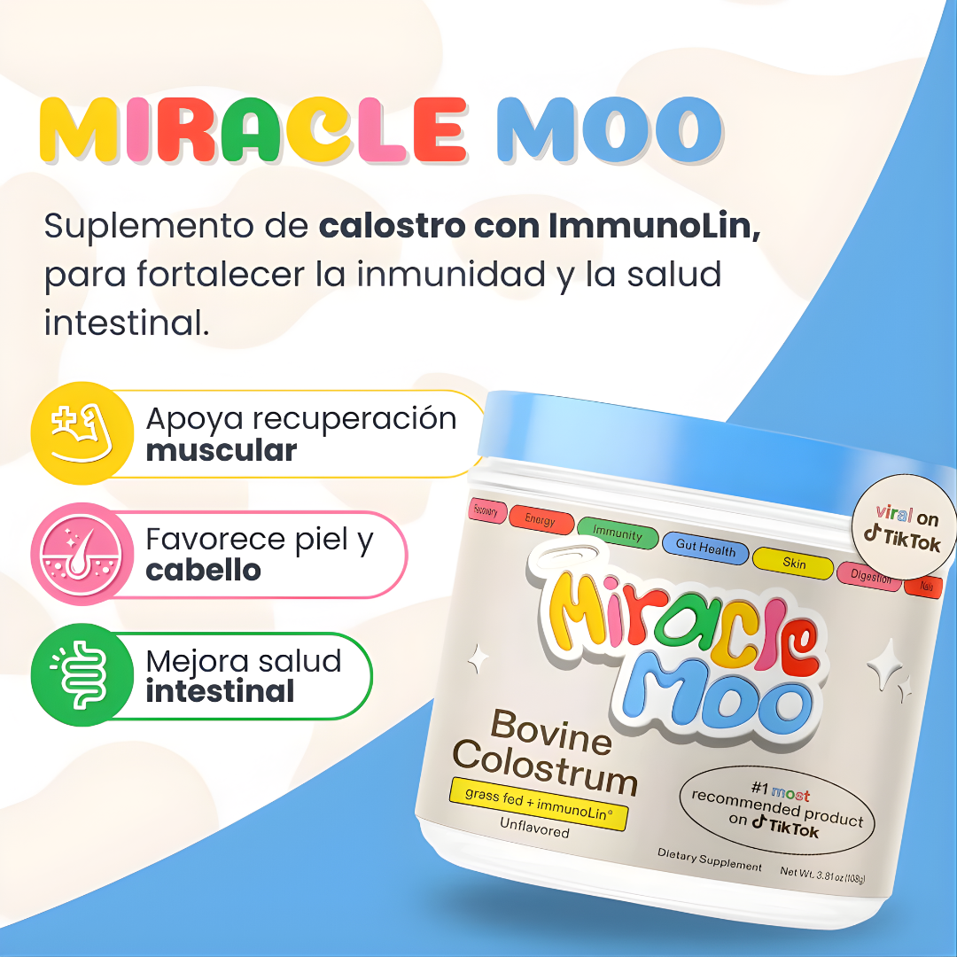 MIRACLE MOO CALOSTRO BOVINO – Abdomen más plano, digestión equilibrada y bienestar femenino desde adentro