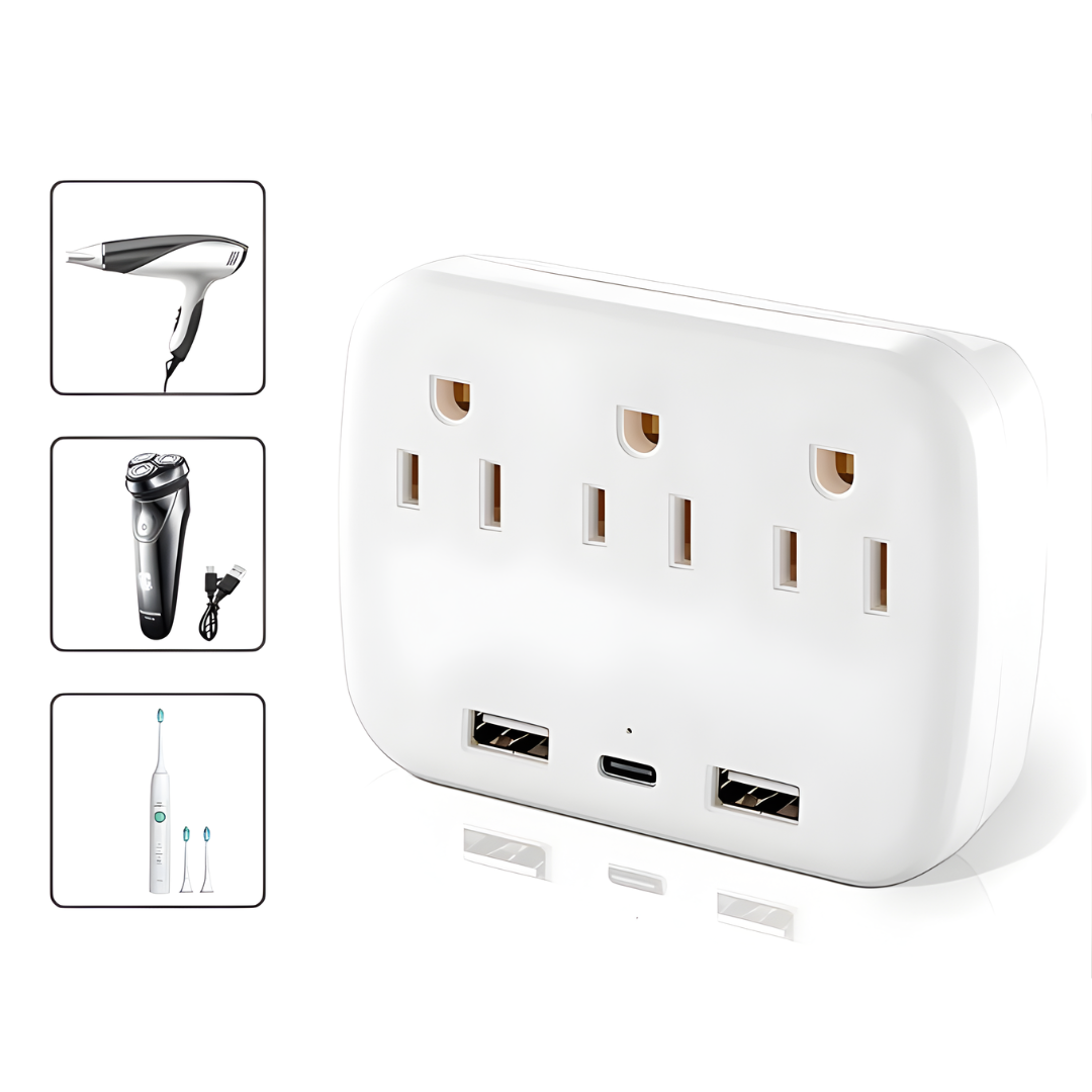 MULTIPLICADOR DE CORRIENTE 4 USB + 2 TOMAS 250W – Más conexiones, carga simultánea y protección inteligente en un solo dispositivo