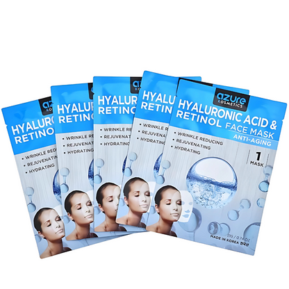 CAJA DE MASCARILLAS DE ÁCIDO HIALURÓNICO + RETINOL – Hidratación y rejuvenecimiento facial