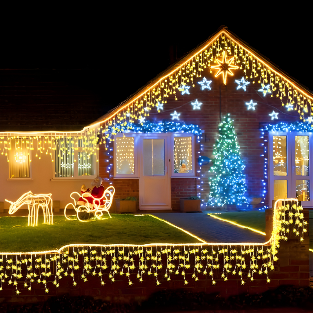 CASCADA DE LUCES SOLARES NAVIDEÑAS 12.5 M – Brillo mágico, ambiente festivo y decoración sin cables para transformar tu Navidad