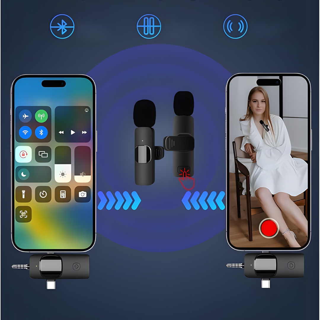 MICRÓFONO INALÁMBRICO LAVALIER 3 EN 1 – Audio claro, conexión versátil y grabaciones profesionales sin cables