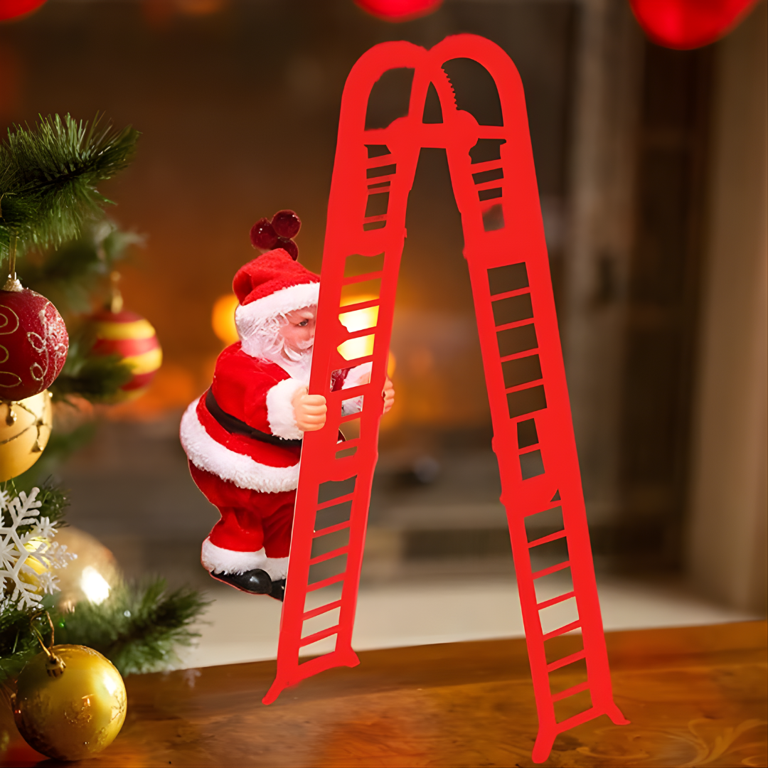 SANTA CLAUS TREPADOR CON ESCALERA – Movimiento navideño encantador, decoración viva y magia que ilumina tu hogar