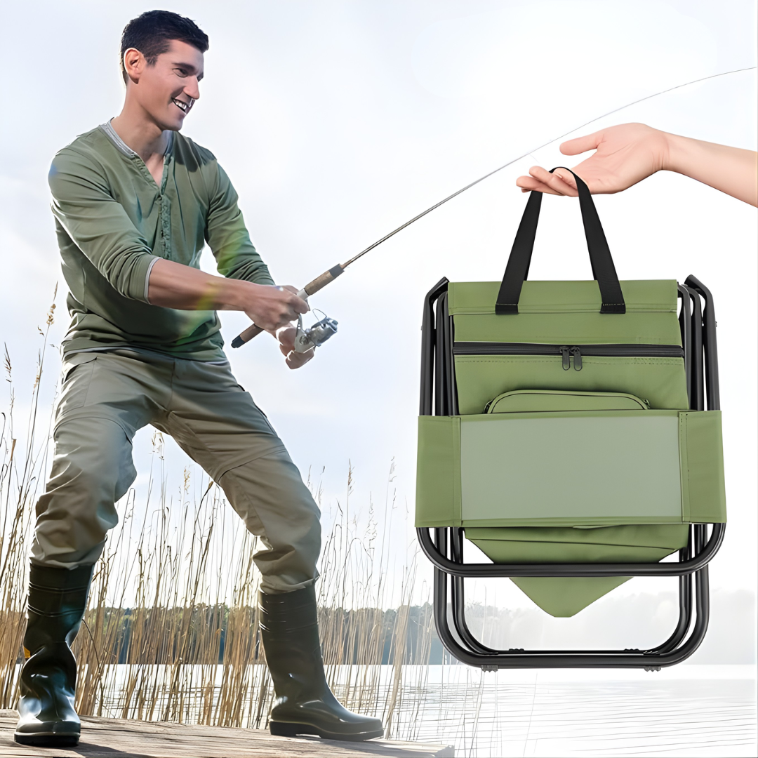 SILLA PLEGABLE CON BOLSO – Comodidad portátil, almacenamiento práctico y descanso en cualquier lugar