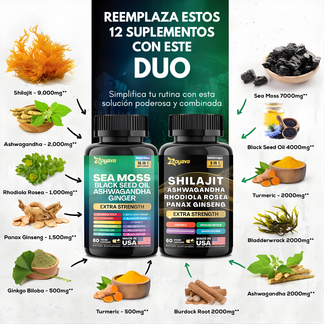 COMBO SHILAJIT + SEA MOSS – Energía natural, vitalidad diaria y bienestar integral en cada cápsula