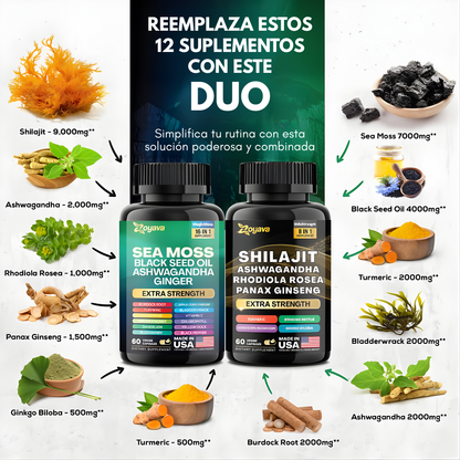 COMBO SHILAJIT + SEA MOSS – Energía natural, vitalidad diaria y bienestar integral en cada cápsula