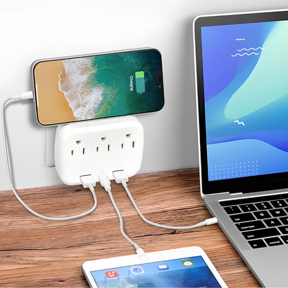 MULTIPLICADOR DE CORRIENTE 4 USB + 2 TOMAS 250W – Más conexiones, carga simultánea y protección inteligente en un solo dispositivo