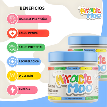 MIRACLE MOO CALOSTRO BOVINO – Abdomen más plano, digestión equilibrada y bienestar femenino desde adentro
