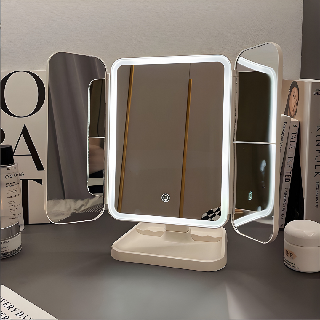 ESPEJO LED PLEGABLE – Iluminación perfecta, diseño compacto y acabado profesional en tu rutina de belleza
