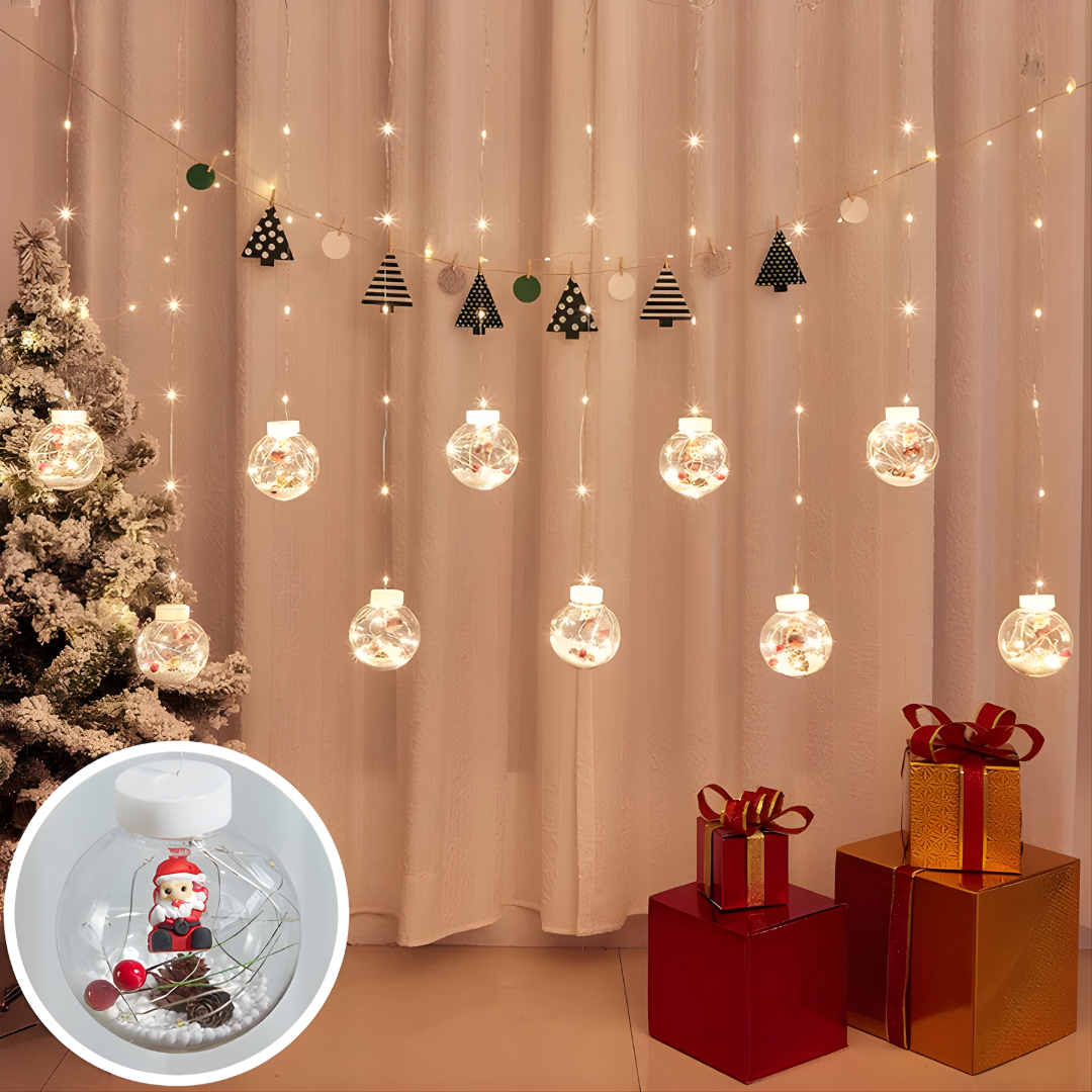 CORTINA DE ESFERAS NAVIDEÑAS CON LUCES – Brillo mágico, ambiente festivo y encanto instantáneo para transformar cualquier espacio