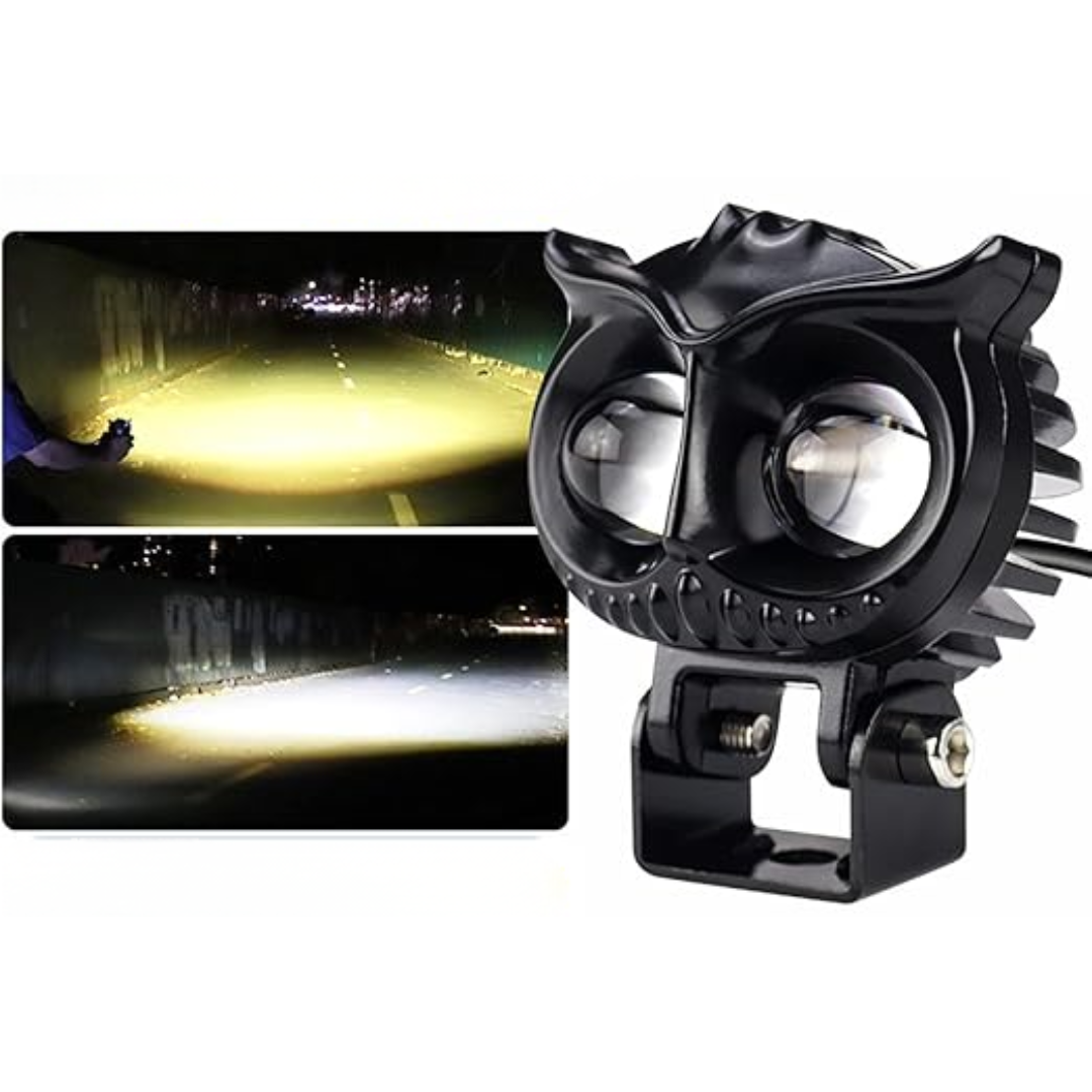 LUZ LED ANTINEBLINA PARA MOTO BICOLOR ESTILO BÚHO – Potencia, seguridad y estilo en cada recorrido