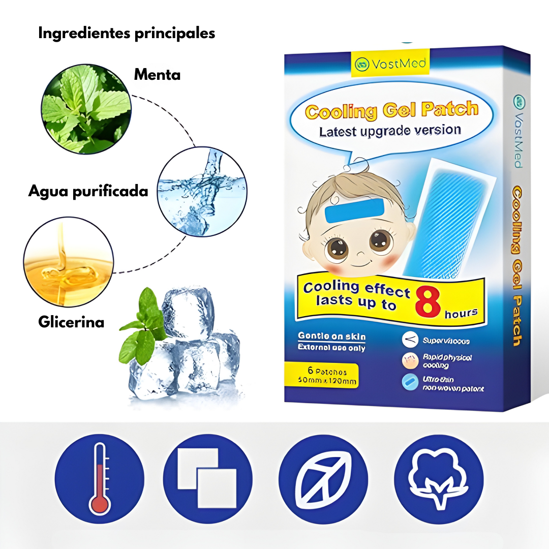 PARCHES DE GEL FRÍO PARA FIEBRE INFANTIL – Alivio refrescante, confort inmediato y cuidado suave para los más pequeños