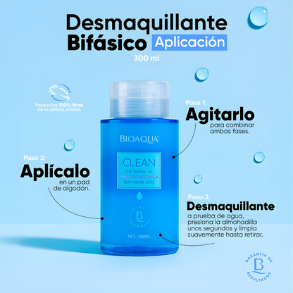 DESMAQUILLANTE BIFÁSICO BIOAQUA 300 ML – Limpieza profunda, suavidad inmediata y cero residuos en un solo paso