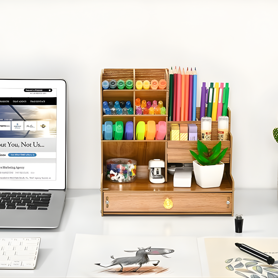 ORGANIZADOR DE ESCRITORIO MADERA – Orden elegante, productividad diaria y estilo natural para tu espacio
