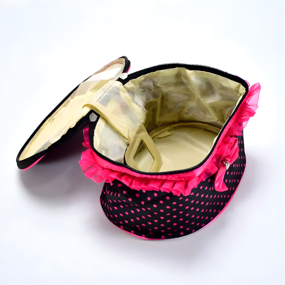 COSMETIQUERAS CON DISEÑOS DE PUNTOS EN TONOS ROSADOS – Estilo femenino, organización perfecta y practicidad para tu día a día
