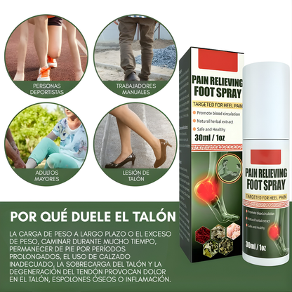 SPRAY ALIVIO DE DOLOR DE TALONES INSTANTÁNEO – Alivio inmediato, confort al caminar y bienestar diario para tus pies