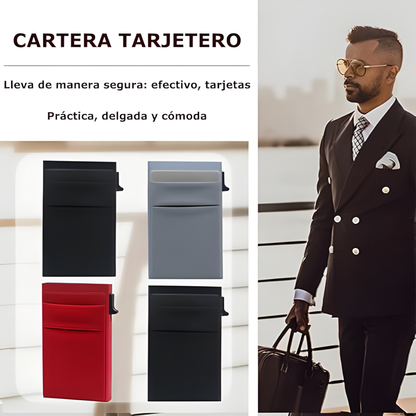 PORTA TARJETAS DE ALUMINIO NEGRO – Protección total, diseño delgado y acceso rápido a tus tarjetas