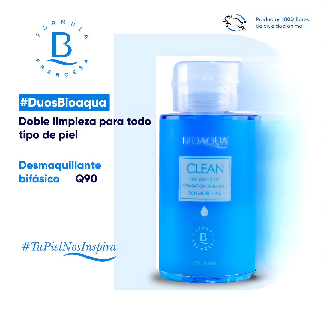 DESMAQUILLANTE BIFÁSICO BIOAQUA 300 ML – Limpieza profunda, suavidad inmediata y cero residuos en un solo paso