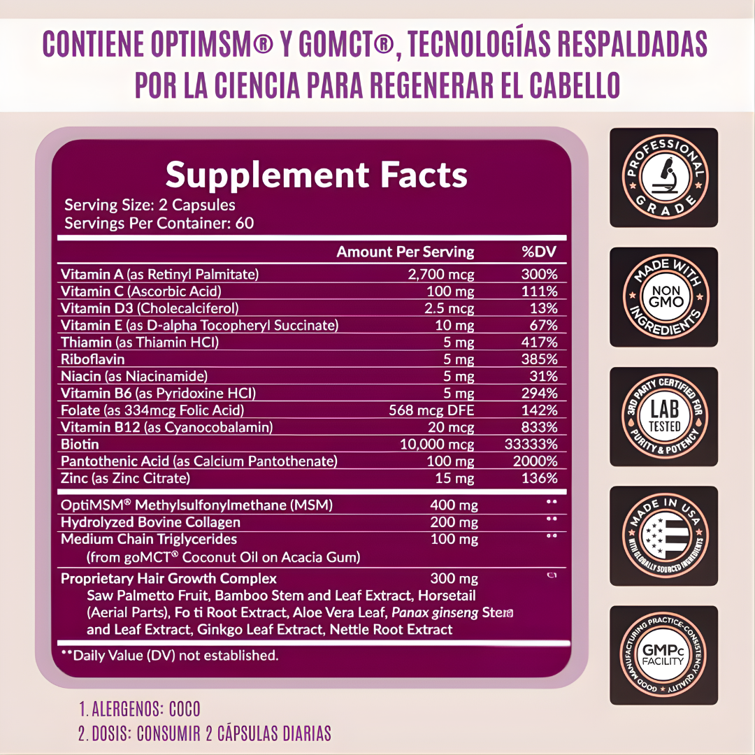HAIR GROWTH X 120 CÁPSULAS – Potencia tu crecimiento capilar desde adentro