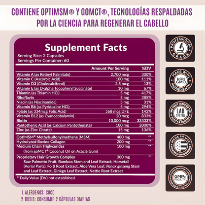 HAIR GROWTH X 120 CÁPSULAS – Potencia tu crecimiento capilar desde adentro