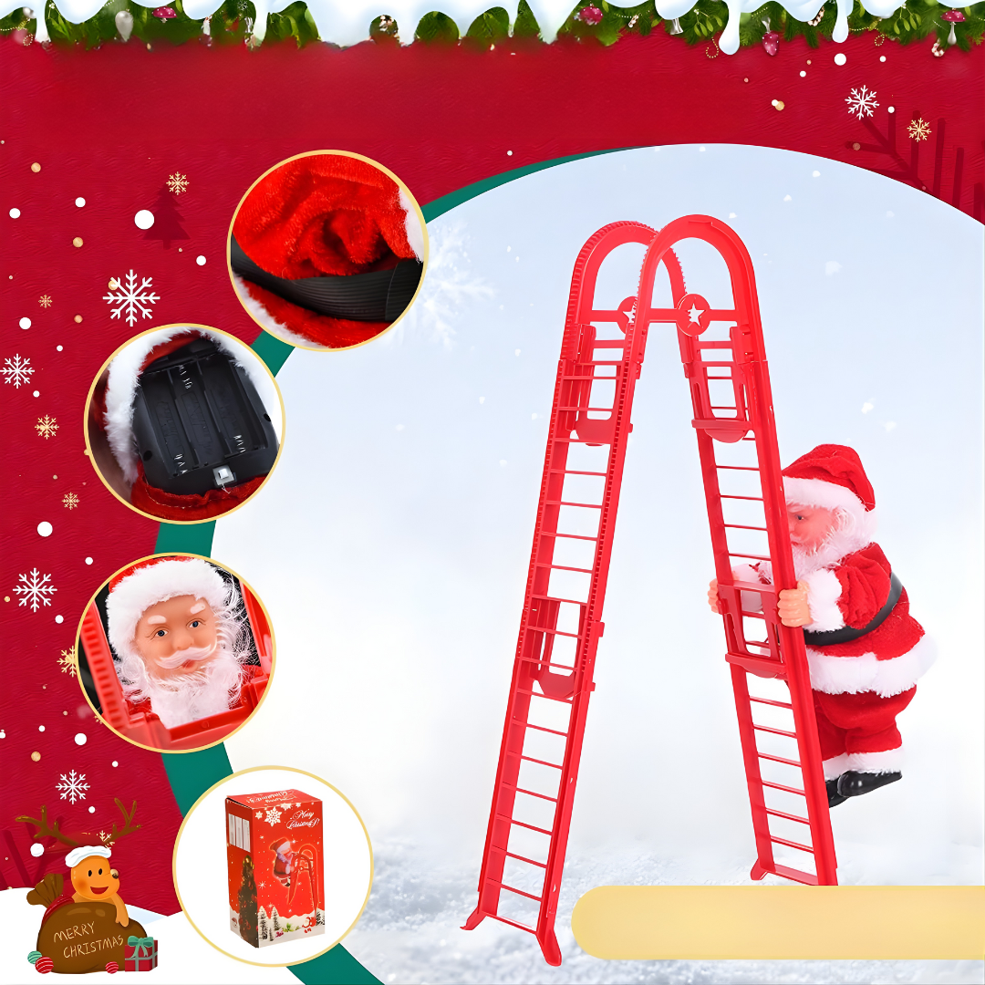 SANTA CLAUS TREPADOR CON ESCALERA – Movimiento navideño encantador, decoración viva y magia que ilumina tu hogar