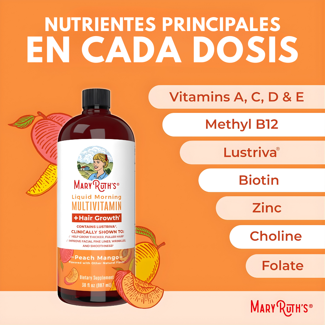 MARY RUTH’S x 500 ML – Cabello más fuerte, uñas resistentes y piel radiante con nutrición avanzada en cada dosis