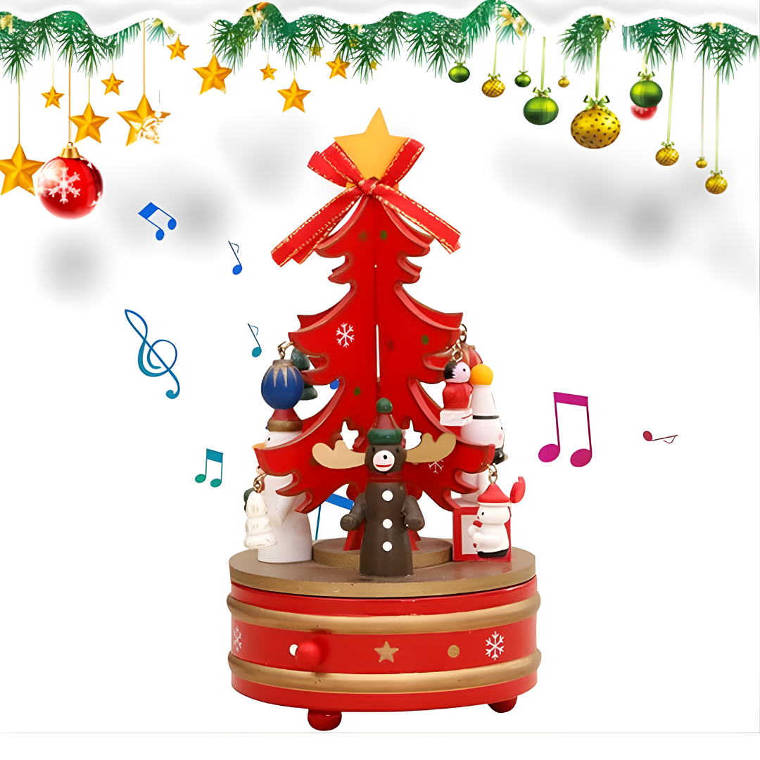 ADORNO ÁRBOL CAJA MUSICAL GIRATORIO – Magia navideña que cobra vida con música y movimiento