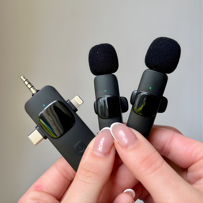 MICRÓFONO INALÁMBRICO LAVALIER 3 EN 1 – Audio claro, conexión versátil y grabaciones profesionales sin cables