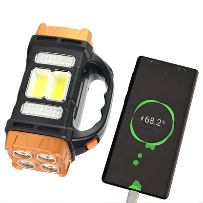 LÁMPARA LED MULTIFUNCIONAL NARANJA – Potencia extrema, diseño resistente y luz confiable en cualquier momento