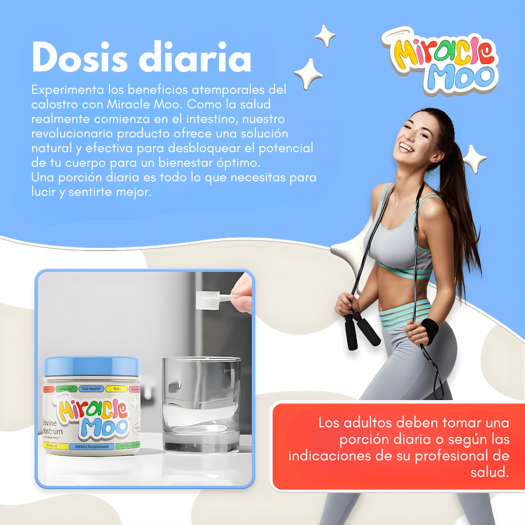 MIRACLE MOO CALOSTRO BOVINO – Abdomen más plano, digestión equilibrada y bienestar femenino desde adentro