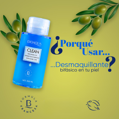 DESMAQUILLANTE BIFÁSICO BIOAQUA 300 ML – Limpieza profunda, suavidad inmediata y cero residuos en un solo paso