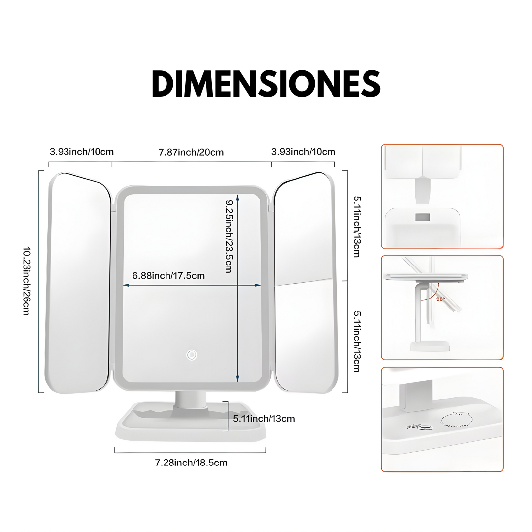 ESPEJO LED PLEGABLE – Iluminación perfecta, diseño compacto y acabado profesional en tu rutina de belleza