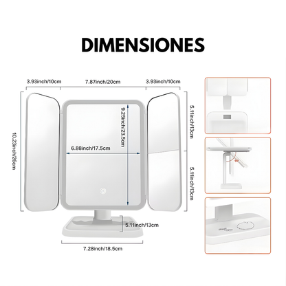 ESPEJO LED PLEGABLE – Iluminación perfecta, diseño compacto y acabado profesional en tu rutina de belleza