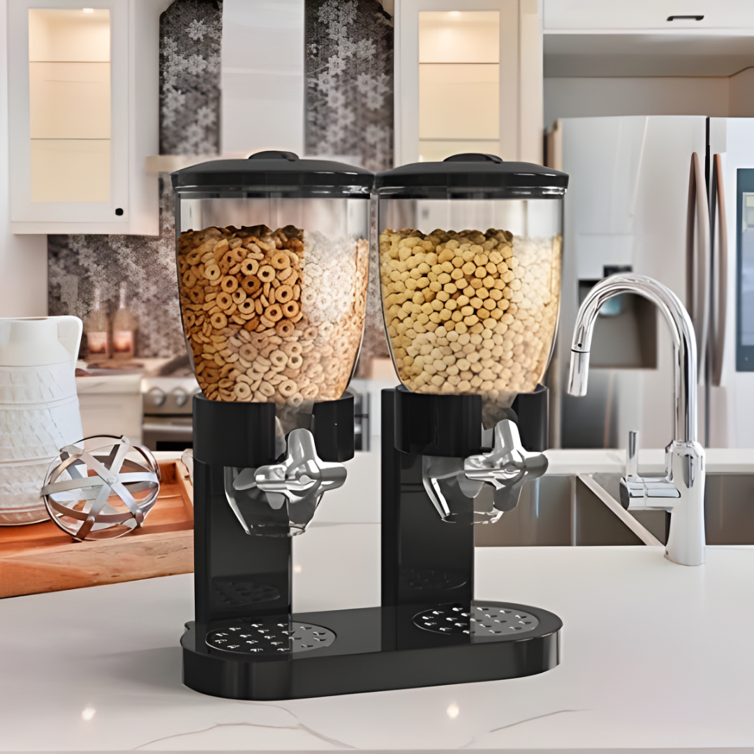 DISPENSADOR DOBLE DE CEREAL – Organización inteligente, porciones perfectas y desayuno sin complicaciones