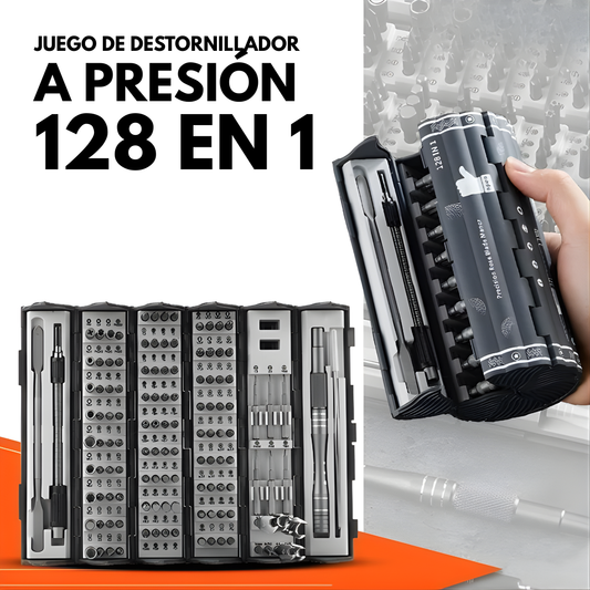 JUEGO DE DESTORNILLADOR A PRESIÓN 128 EN 1 – Precisión avanzada, máxima versatilidad y control profesional en cada reparación