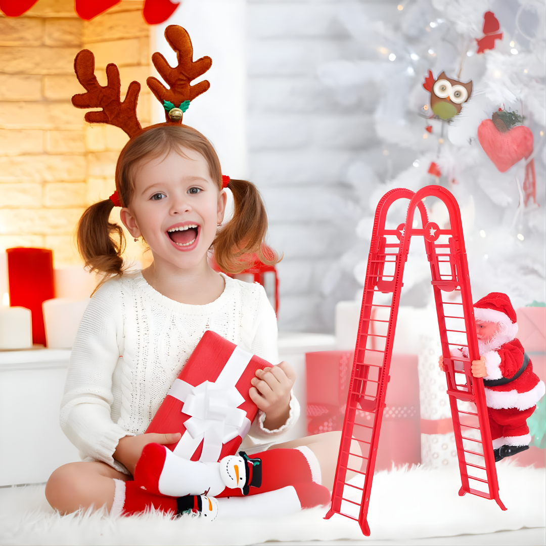 SANTA CLAUS TREPADOR CON ESCALERA – Movimiento navideño encantador, decoración viva y magia que ilumina tu hogar