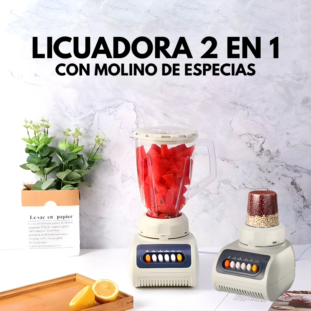 LICUADORA 2 EN 1 CON MOLINO DE ESPECIAS – Potencia práctica, mezclas perfectas y molienda fina en un solo equipo