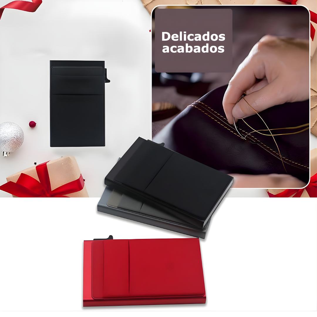 PORTA TARJETAS DE ALUMINIO NEGRO – Protección total, diseño delgado y acceso rápido a tus tarjetas