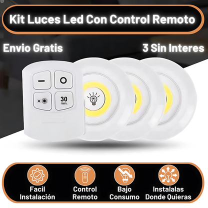 Kit 3 Und. LED Remoto LumaTouch™ - Luz donde la necesites, sin enchufes, sin límites.