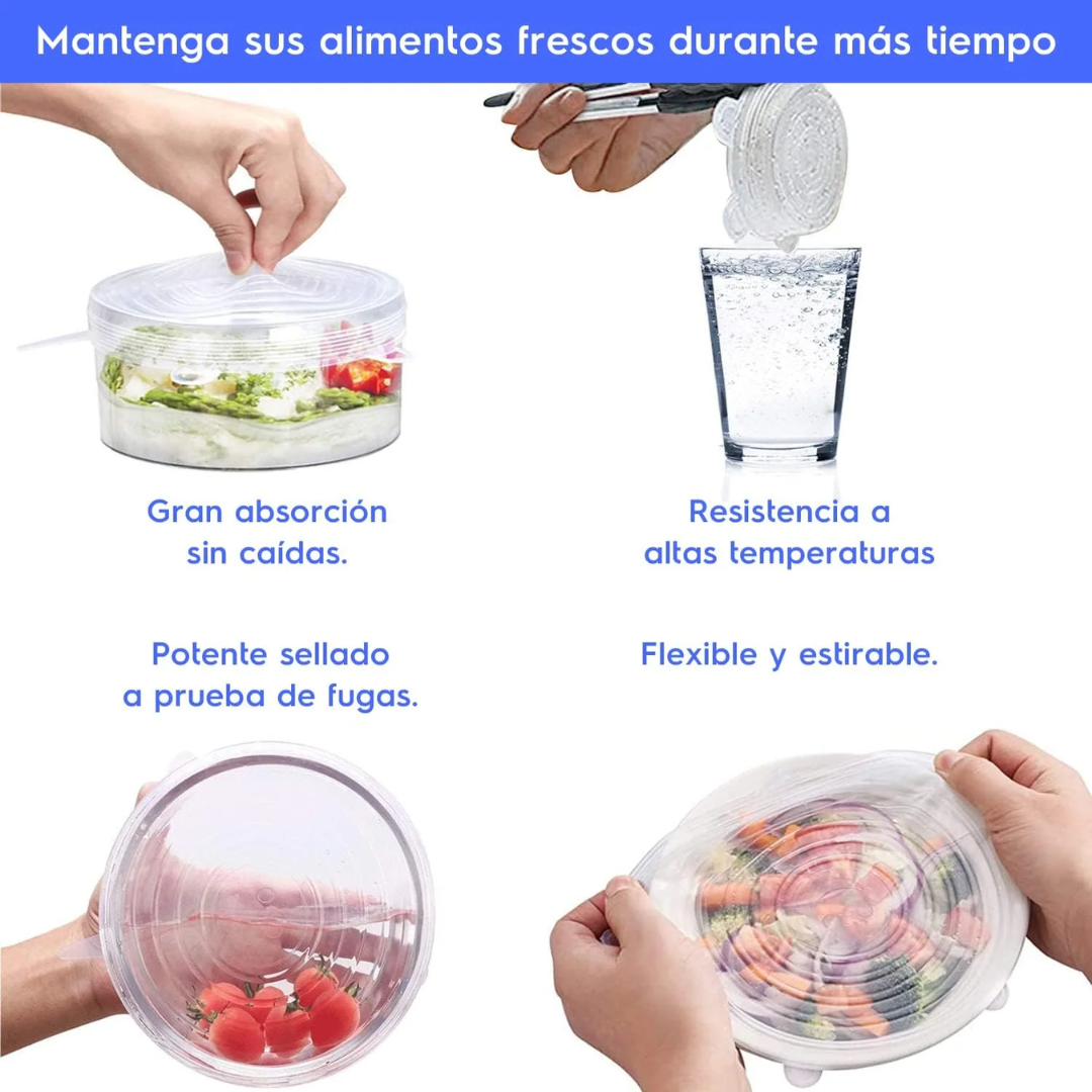 SET DE TAPAS DE SILICONA – Sella, protege y olvídate de los derrames