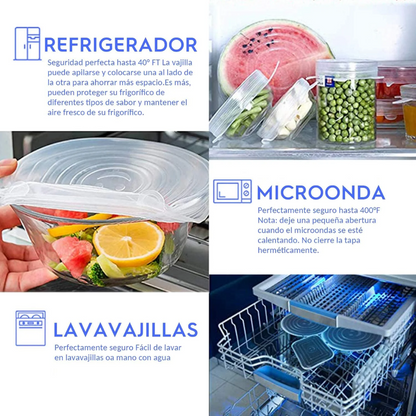 6 Tapas elásticas SealGuard – Sella, protege y olvídate de los derrames.